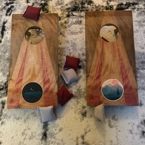 Wooden Mini Cornhole Boards with Mountain Design